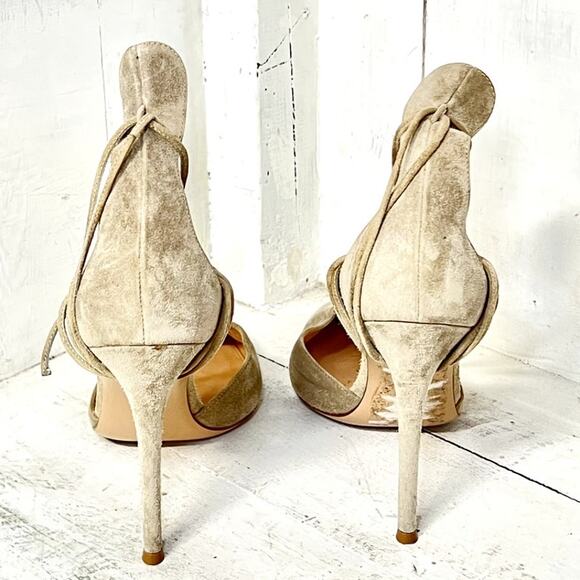 Gianvito Rossi Suede Ankle Tie Pointed Toe Stilettos Pumps Beige Womens 40 / 9.5 - Picture 4 of 6